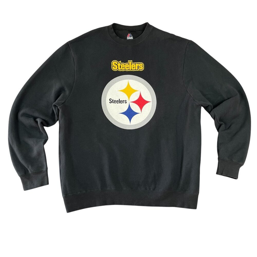 Majestic Pittsburgh STEELERS Men's Sweatshirt Pullover Big Logo Black Size Large